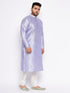 Jashvi Men's Plus Size Lavender Silk Blend Kurta And White Pyjama Set